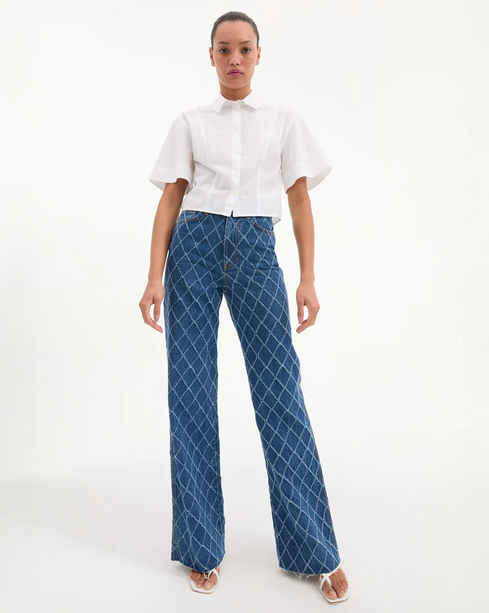 Claire Cropped Shirt in White | Veronica Beard | Veronica Beard