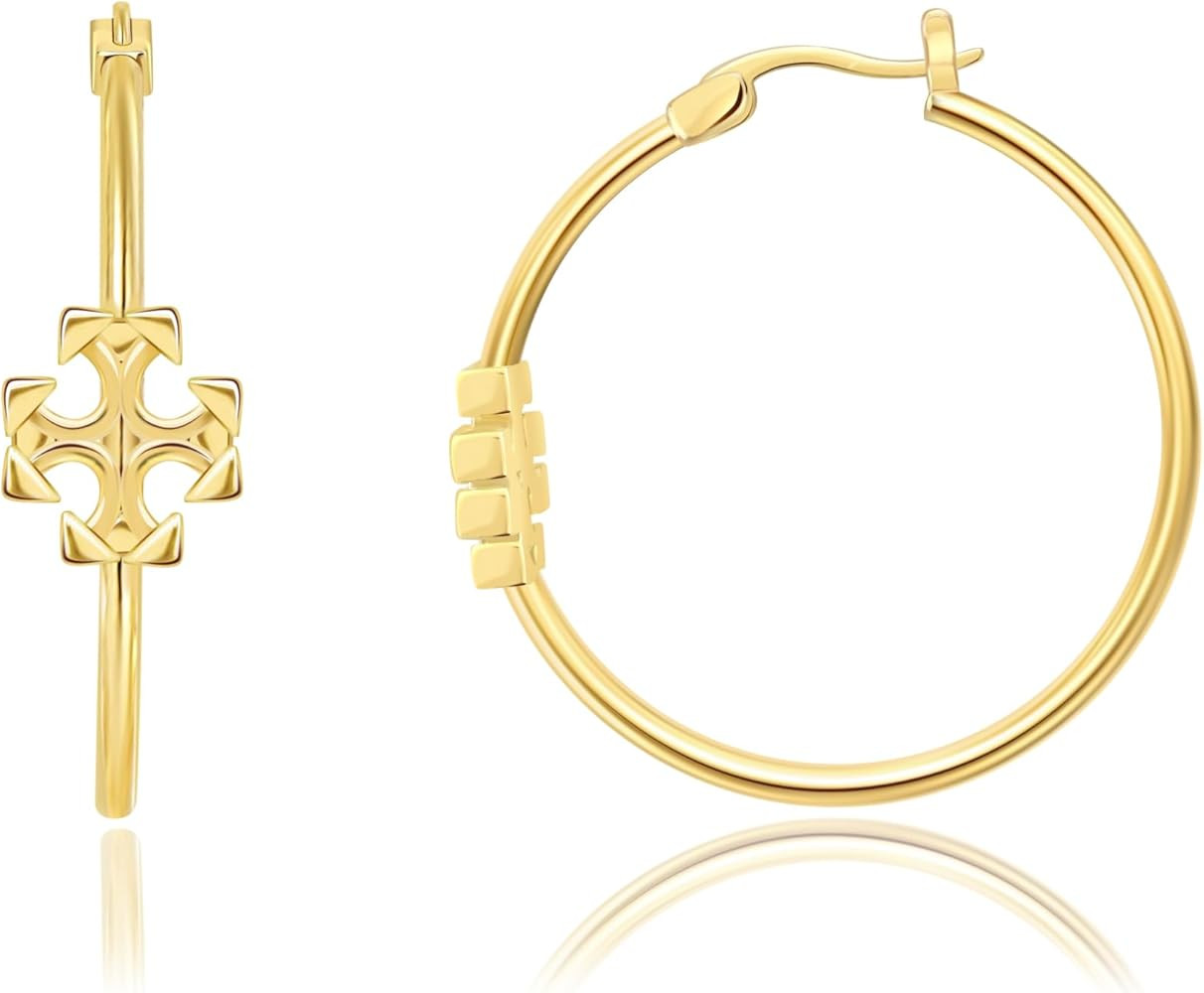 18k Gold Plated HoopEarrings Yellow Gold Cross Huggie Hoop Earrings for Women Cross Hoop Earrings... | Amazon (US)