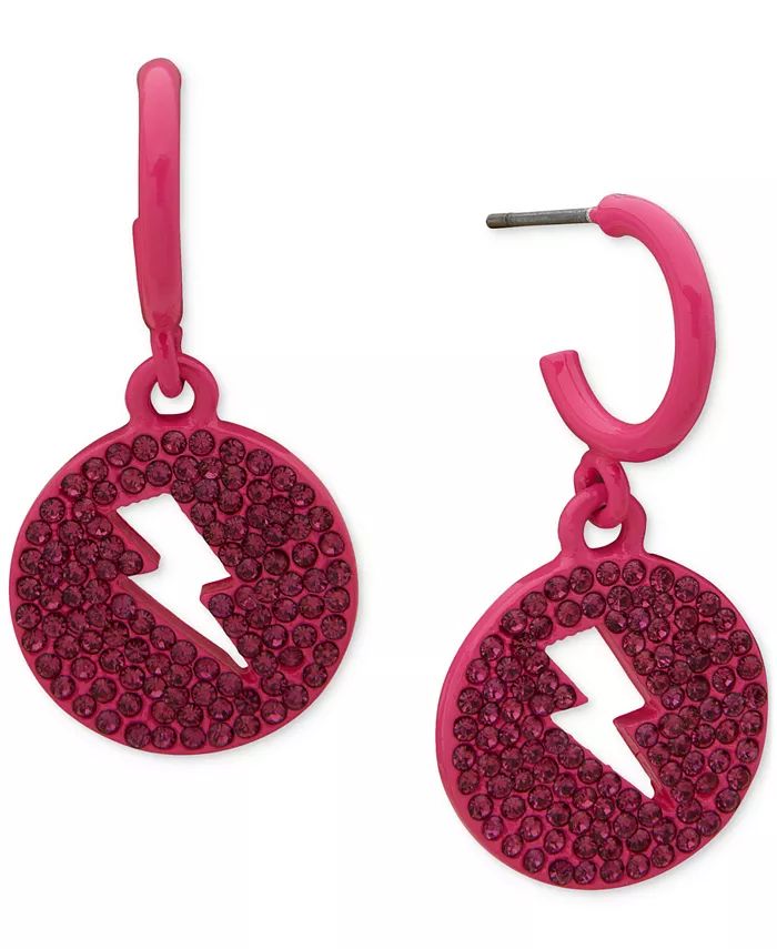 Pink-Tone Lightning Bolt Cutout Color Pavé Charm Hoop Earrings | Macy's