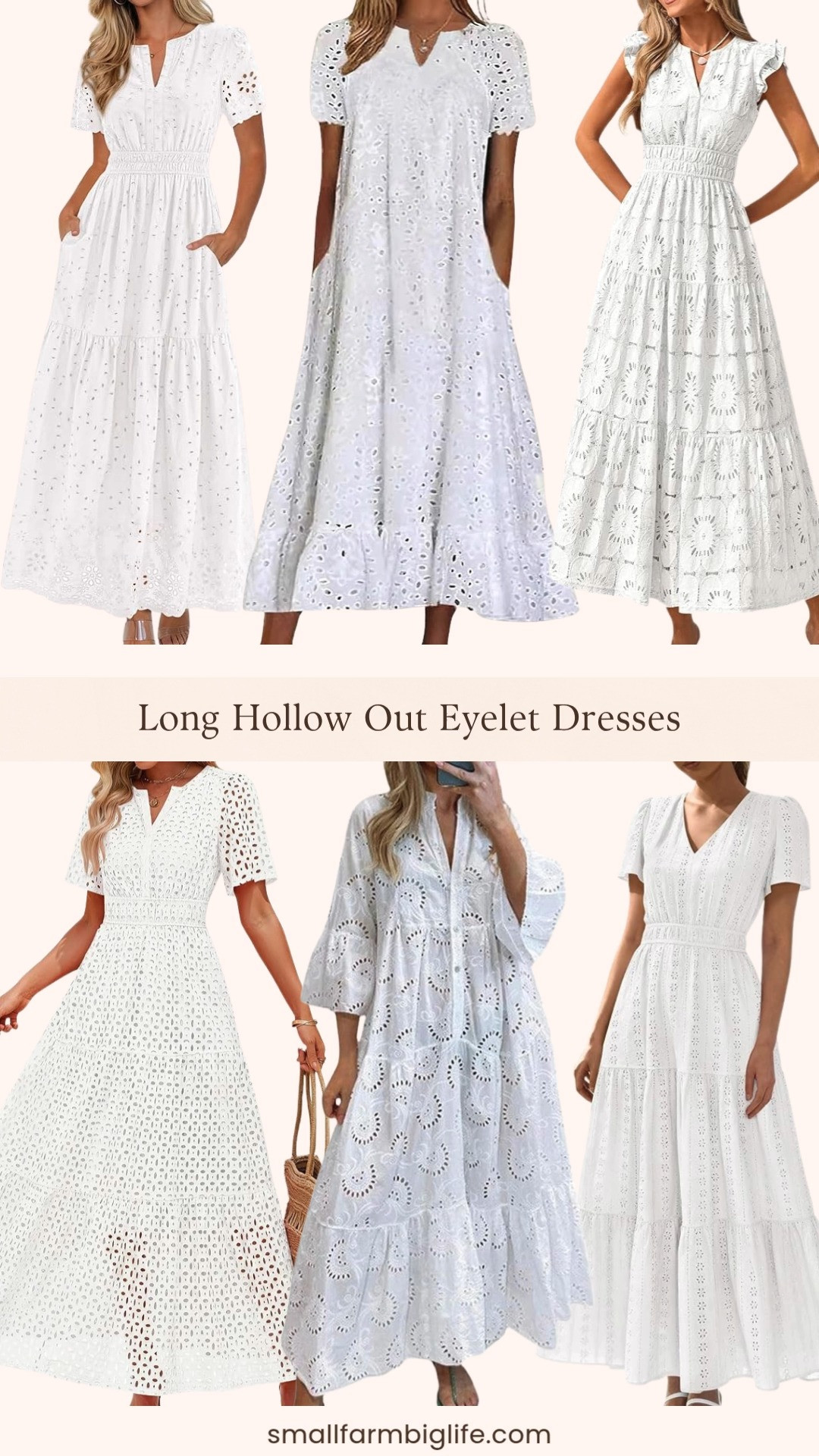 If the mini eyelet dress feels like too much, the maxi version is just as beautiful and a little more versatile. All of these are in crisp white with that gorgeous hollow out eyelet detail, and they range from midi to full maxi length so there is a silhouette for everyone. Perfect for a beach vacation, a summer wedding, or any occasion where you want to look effortlessly put together. Tap to shop! 

 #LTKgrwm #LTKootd #LTKOver40