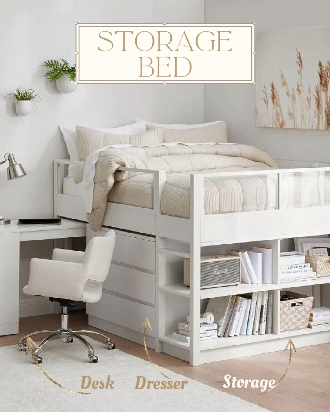 It’s time for spring cleaning and organizing! This Bowen Low Loft Storage Bed is perfect for organizing teen and kids bedrooms. It has plenty of space to store clothing in the generously sized drawers and it features a pull-out desk and shelves for additional storage of shoes, books, or toys. Other storage beds and colors also available to best fit your space.