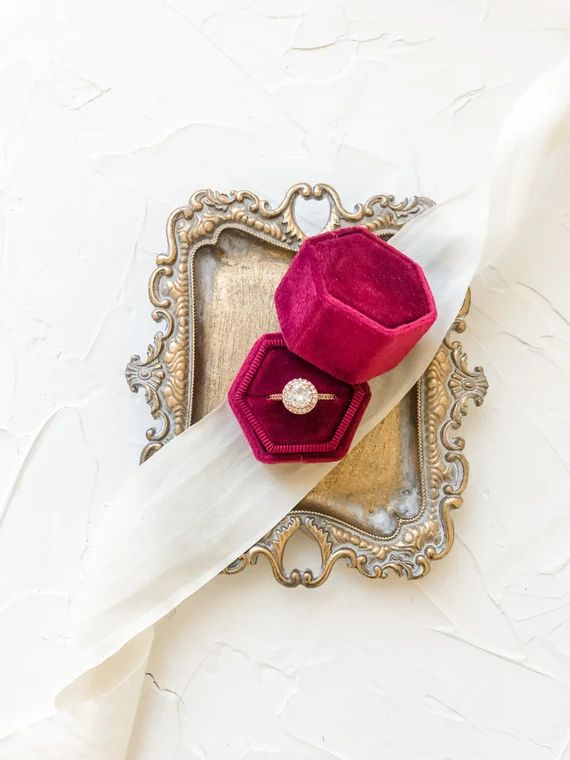 Red Single Velvet Ring Box for Wedding Flat Lays Photography Styling Kit | Etsy (US)
