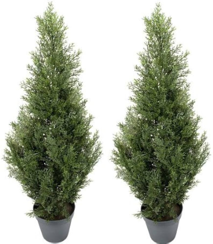 TWO Pre-potted 3' Artificial Cedar Topiary Outdoor Indoor Tree | Amazon (US)