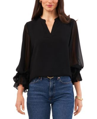 Vince Camuto Women's Split-Neck Long-Sleeve Top - Sweet Plum | Macy's