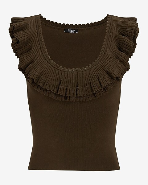 Body Contour Ruffle Scoop Neck Sweater Tank | Express