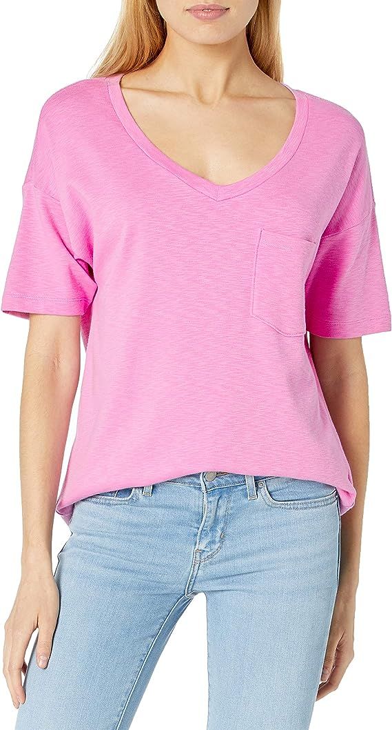 Amazon Brand - Daily Ritual Women's Oversized Cotton Modal Stretch Slub Short-Sleeve V-Neck Pocke... | Amazon (US)