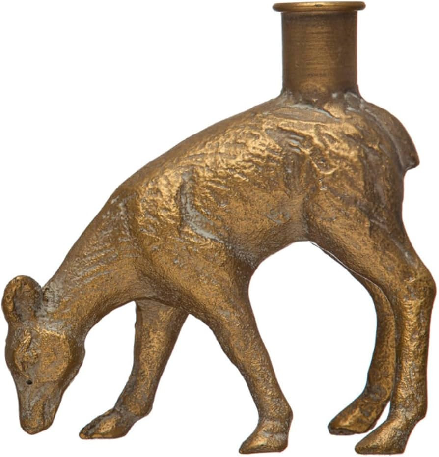 One Holiday Way 5.75-Inch Cast Iron Grazing Gold Deer Taper Candle Holder - Decorative Christmas ... | Amazon (US)