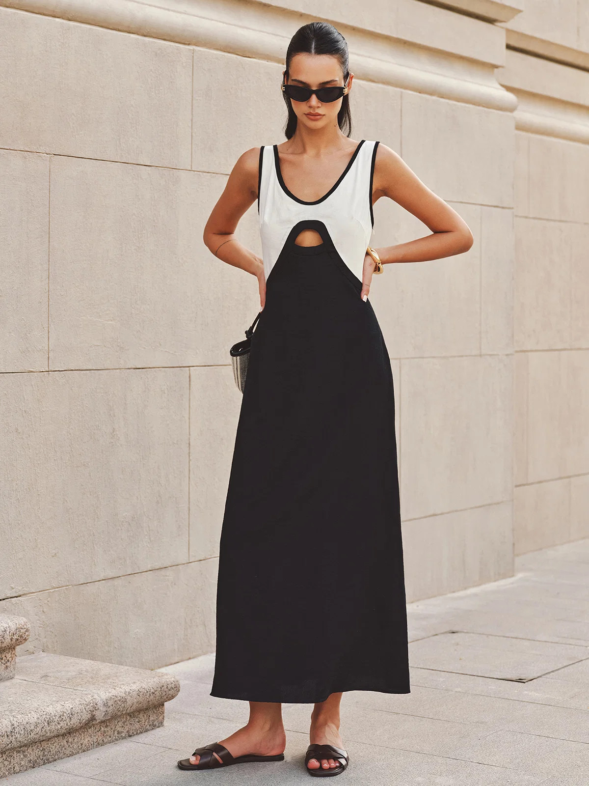 Cutout Color Block Sleeveless Maxi Dress | Commense