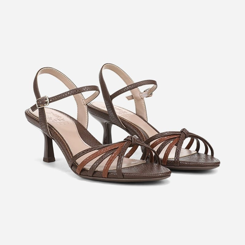 Naturalizer Tawny Dress Sandals, Brown Snake Print Faux Leather, 9.5W Strappy Style, Open Toe | Naturalizer