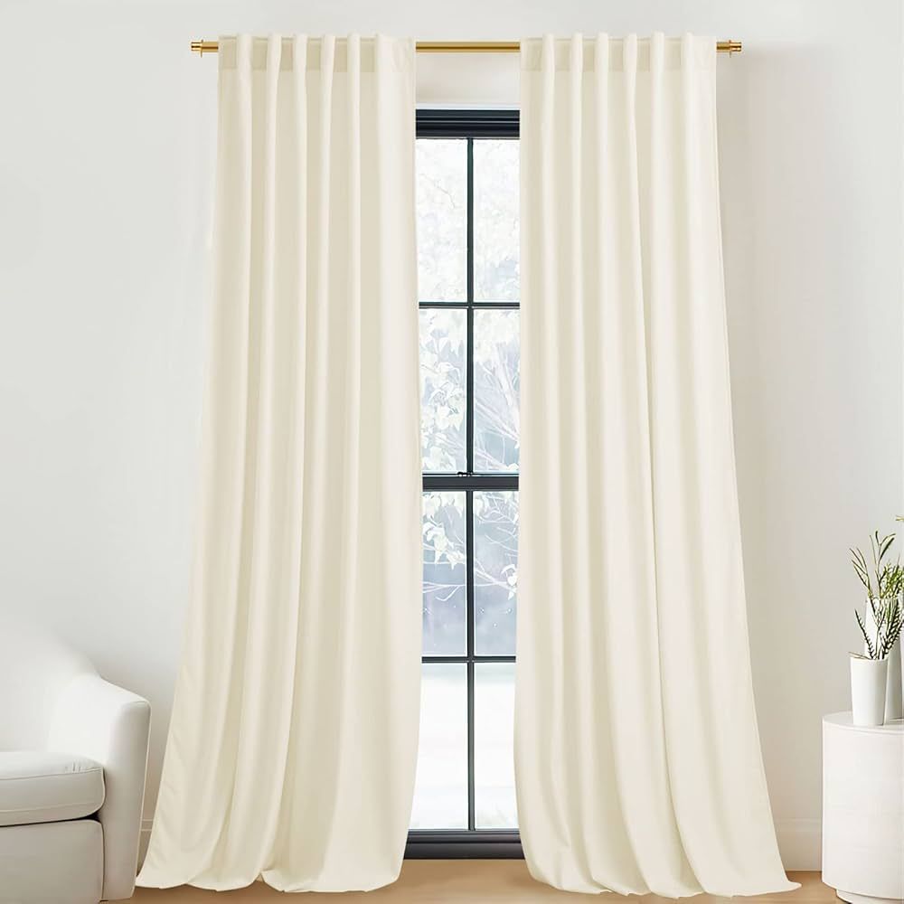NICETOWN Thermal Insulated White Velvet Curtains 96 inches Long, Heavy Duty Keep Warm Drapes Room... | Amazon (US)