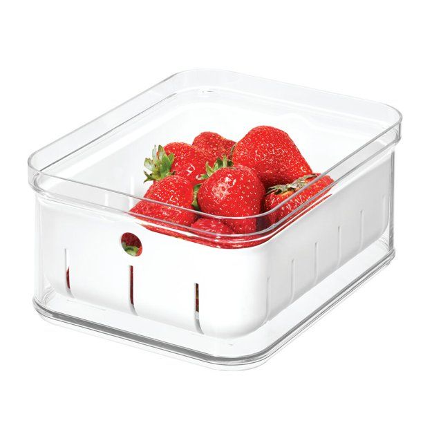 iDesign Stackable Refrigerator and Pantry Berry Crisp Bin, BPA-Free Plastic, Clear and White - Wa... | Walmart (US)