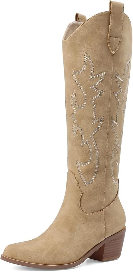 VIMISAOI Western Cowboy Boots for Women Knee High Wide Calf Cowgirl Boots Comfortable Pull-On Poi... | Amazon (US)