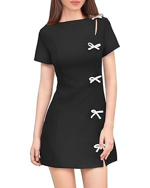 XXTAXN Women's Summer Boat Neck Short Sleeve Elegant Y2k A Line Mini Dress | Amazon (US)