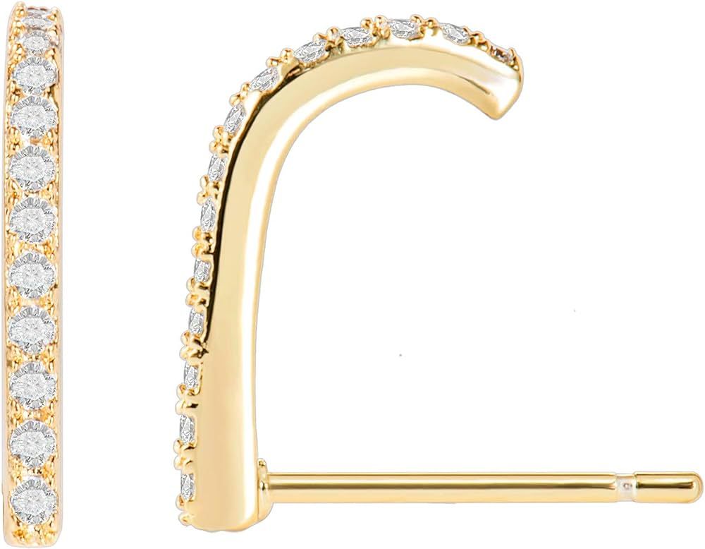 CZ Simulated Diamond Bar Hook Suspender Earrings 14K Gold/Rose Gold Plated | Amazon (US)