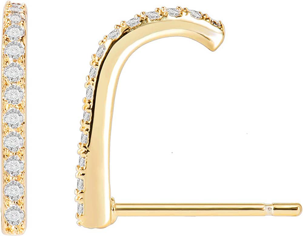 CZ Simulated Diamond Bar Hook Suspender Earrings 14K Gold/Rose Gold Plated | Amazon (US)