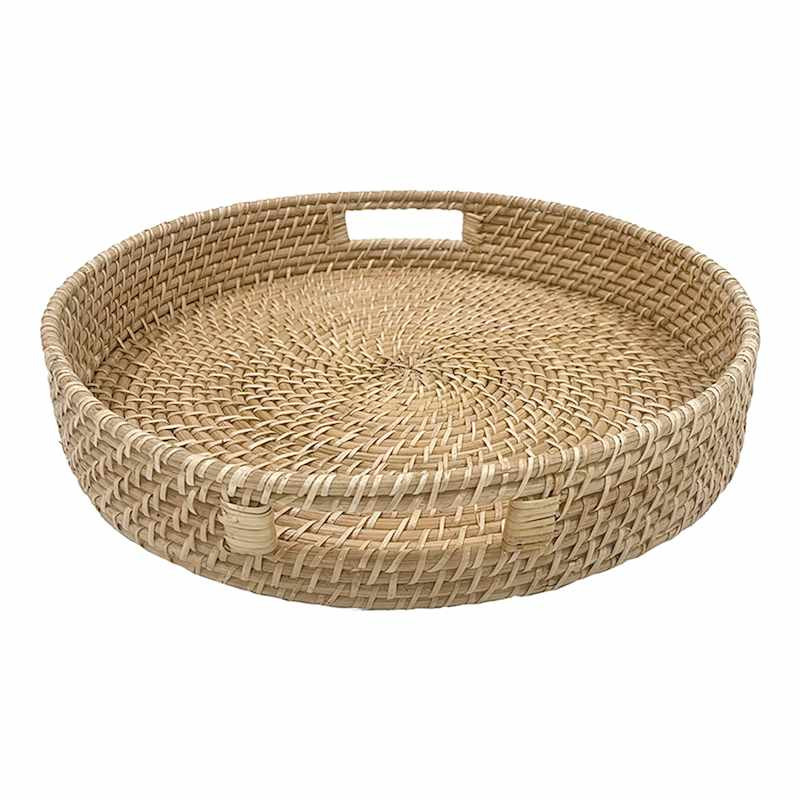 Tan Round Rattan Tray, 17.3" | At Home