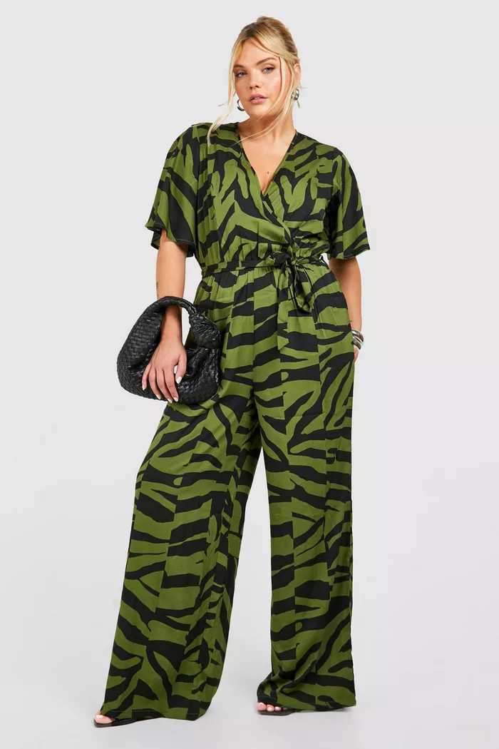 Plus Zebra Print Angel Sleeve Jumpsuit | boohoo (US & Canada)