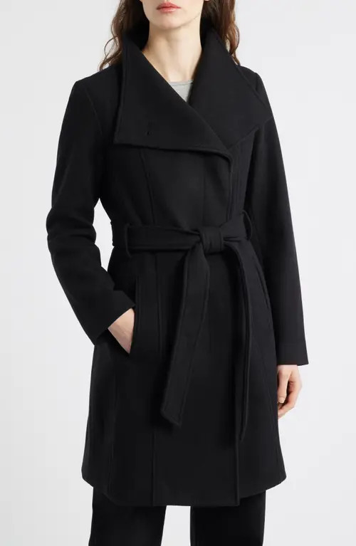Michael Kors Belted Coat with Oversize Collar in Black at Nordstrom, Size Small | Nordstrom