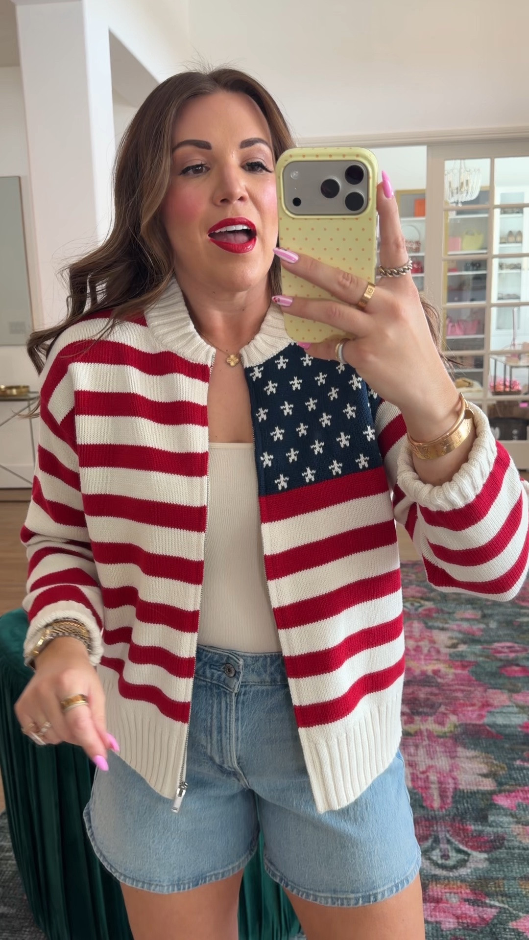 curvy midsize outfit for the 4th of July! wearing size medium in flag zip up sweater and size 30 in shorts

#LTKSeasonal #LTKMidsize
