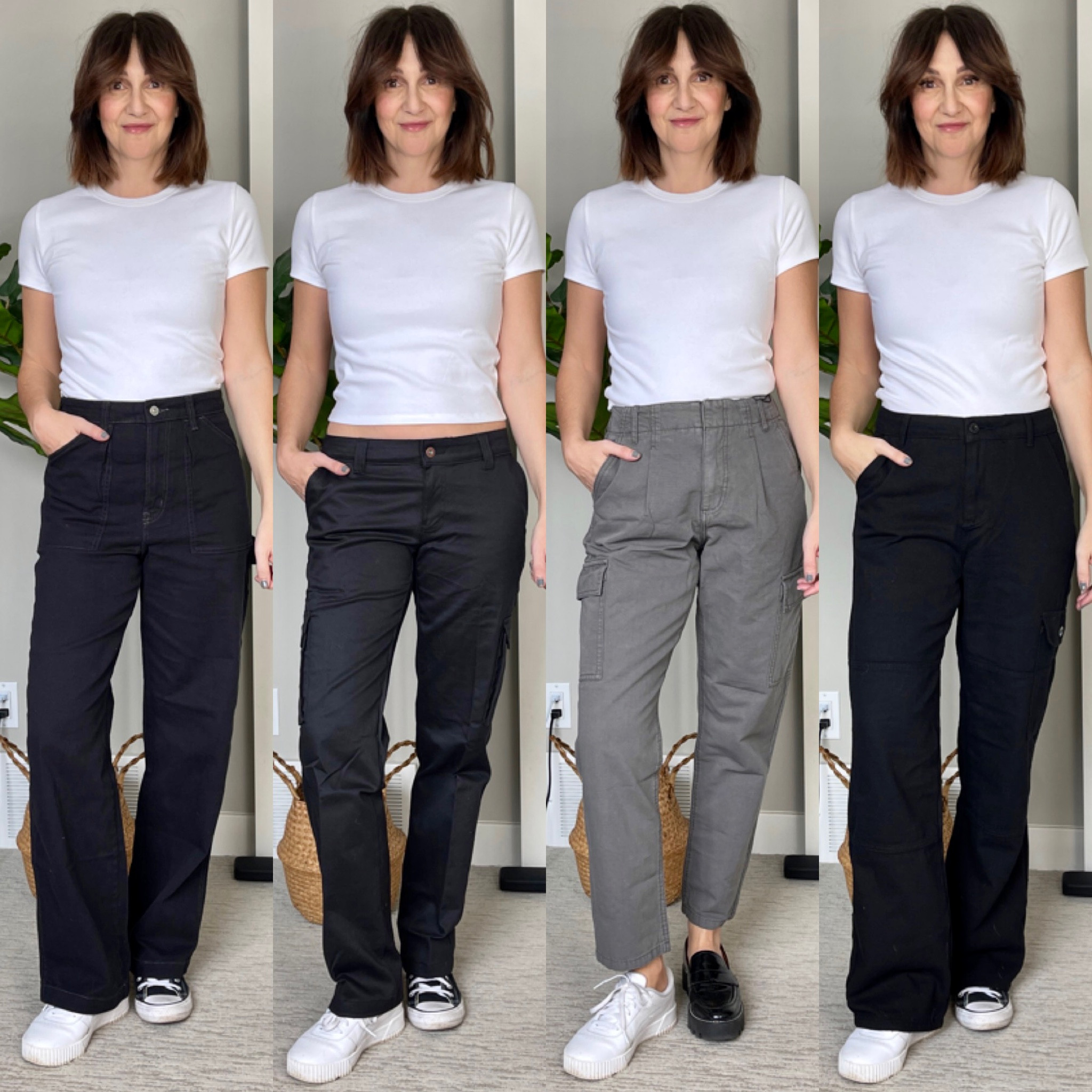 Cargo pant try on part 1:
1. H&M twill cargo pants: cute style, high waisted, fit a bit small, I am in one size up
2. Dickies brand cargo pants from Amazon: fit tts, quite low waisted, slimmer pant leg 
3. Paperbag cargo pants from Dynamite: tapered style make them look a bit less casual, fit tts
4. Amazon Y2K cargo pants: slouchier fit, material drapes nicely, probably fit tts, I’m in a Medium and they are big on me. A few loose threads and unfinished seams so maybe not the best quality
As for the tee it’s from Aritzia so I can’t link it, see my two part white tee shirt try on.
I’ve linked my sneakers too, the white sneakers fit tts, Converse fit big, go down 1/2 size 
Also linked a few similar cargo pants 

#LTKstyletip #LTKunder50 #LTKSeasonal