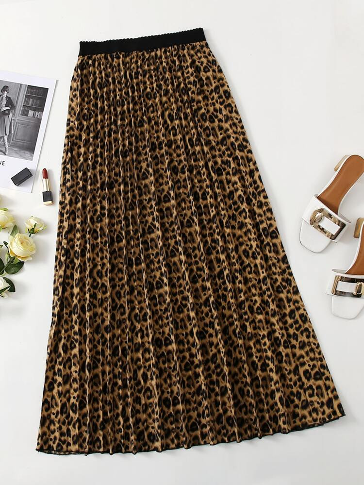 Plus Leopard Pleated Skirt | SHEIN