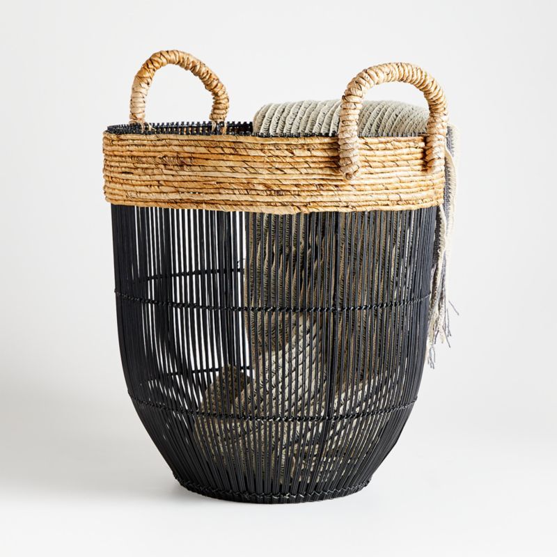 Malloe Tall Black Basket with Handles + Reviews | Crate & Barrel | Crate & Barrel