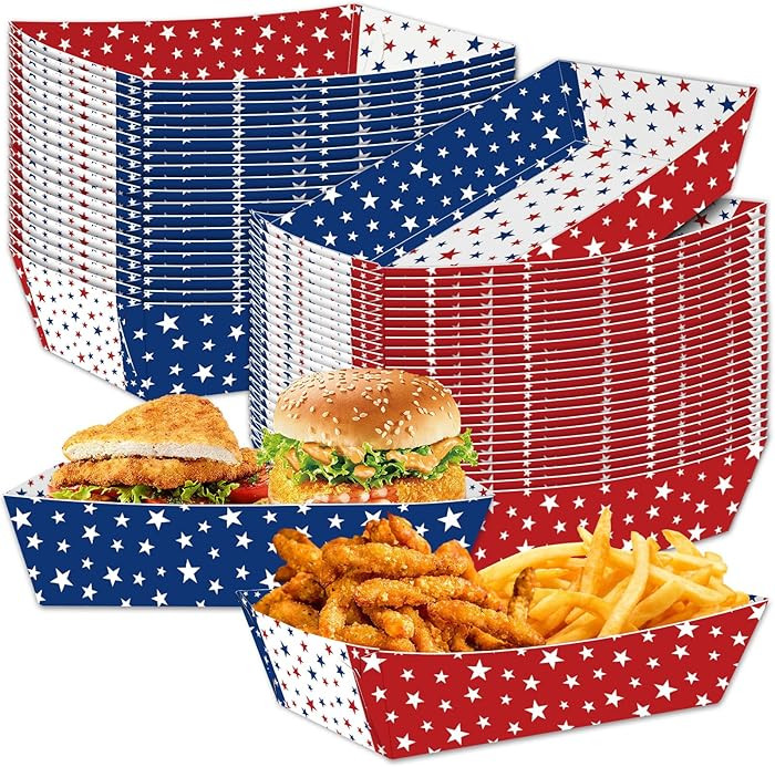 30 Pack Red, White, Blue Star Food Trays, Disposable Paper Serving Containers Boats for Popcorn, ... | Amazon (US)