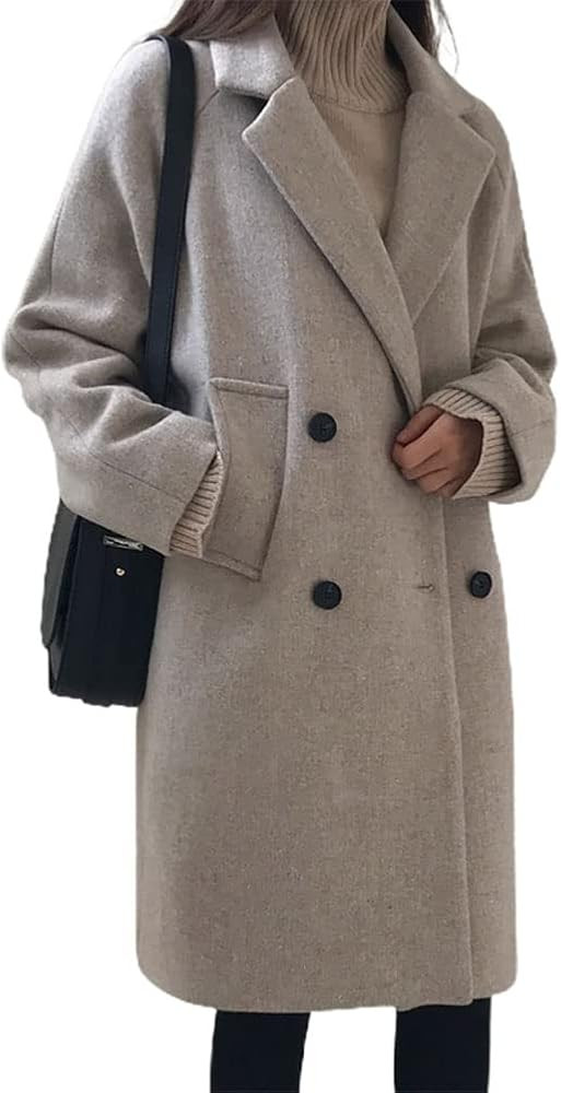 chouyatou Women's Casual Notch Lapel Double Breasted Warm Pea Coat Overcoat | Amazon (US)