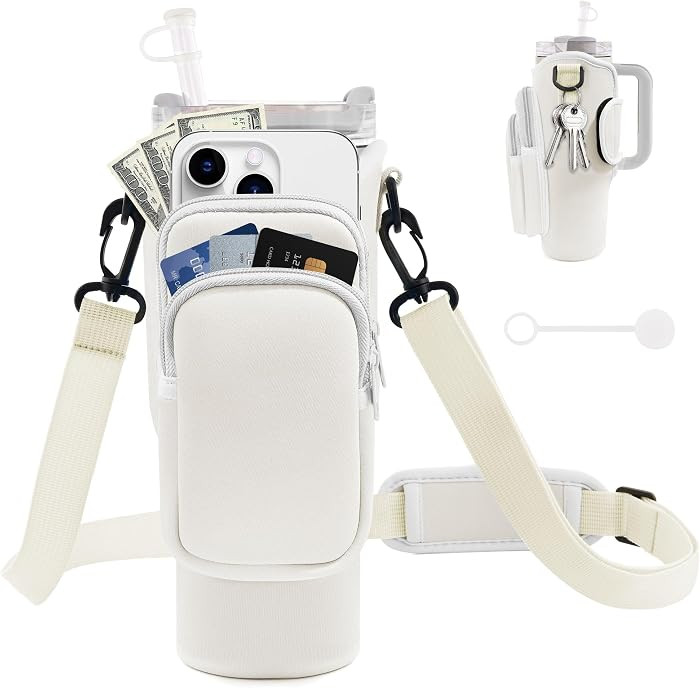 JEBEALUO Water Bottle Carrier Bag with Phone Pocket for Stanley Cup 40/30 oz, Water Bottle Holder... | Amazon (US)