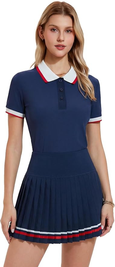 Womens 2 Piece Tennis Skirt Set Polo Pleated Skort with Pockets Golf Pickleball Badminton Athleti... | Amazon (US)