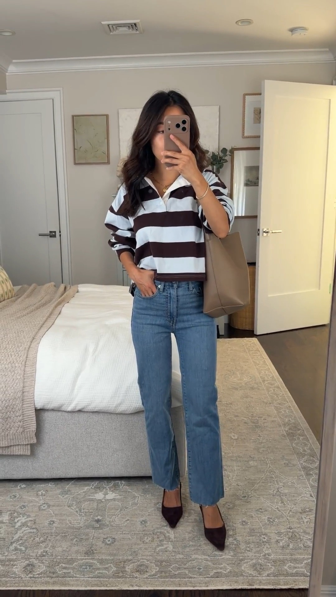 Big designer denim sale!
• frame jeans 24 Petite slim fit on me, you can also get regular and cut hems  
• polo shirt XS very oversized wider cropped fit 
• kitten heels 5.5 
• quince bag smaller size 

Easy mom fall outfits, petite jeans, nordstorm sale

#LTKPetite #LTKSeasonal #LTKSaleAlert