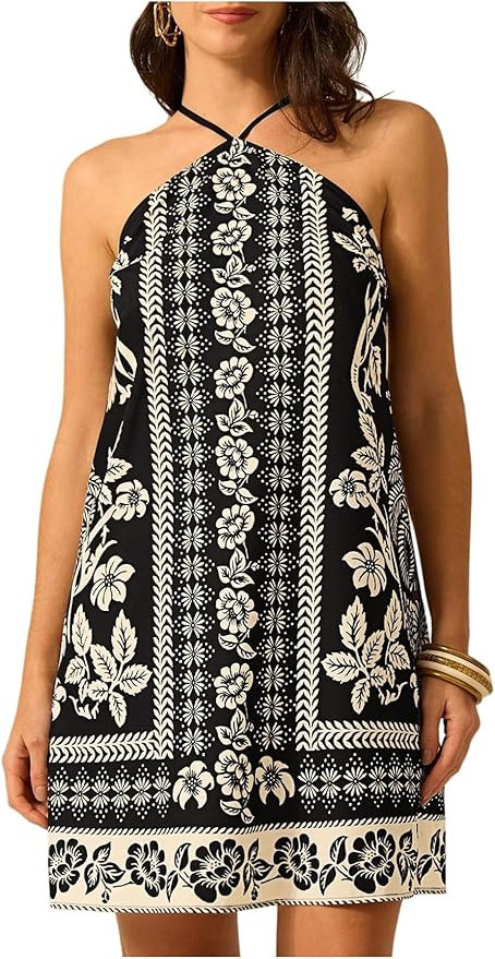 MakeMeChic Women's Halter Dresses Summer Beach Backless Tropical Vacation Caribbean Outfits Boho ... | Amazon (US)