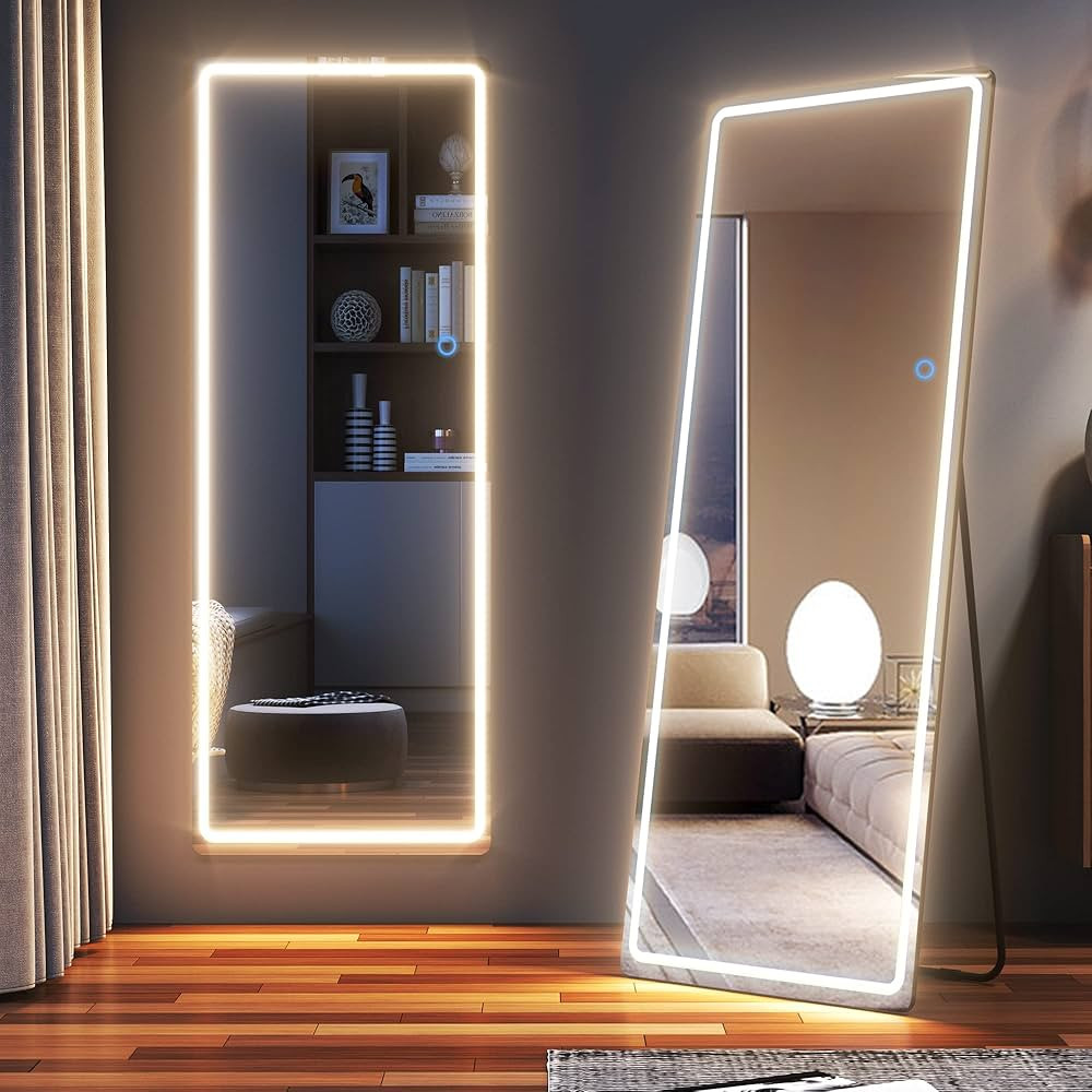 LVSOMT 65"x22" Full-Length Mirror with LED Lights, Free Standing Floor Mirror, Wall Mounted Hangi... | Amazon (US)