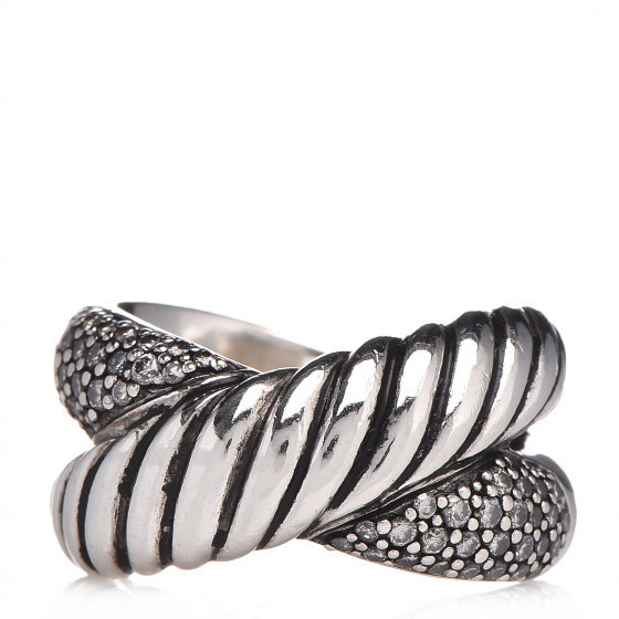 DAVID YURMAN Sterling Silver Diamond Crossover Cable Ring 54.4 7 | Fashionphile