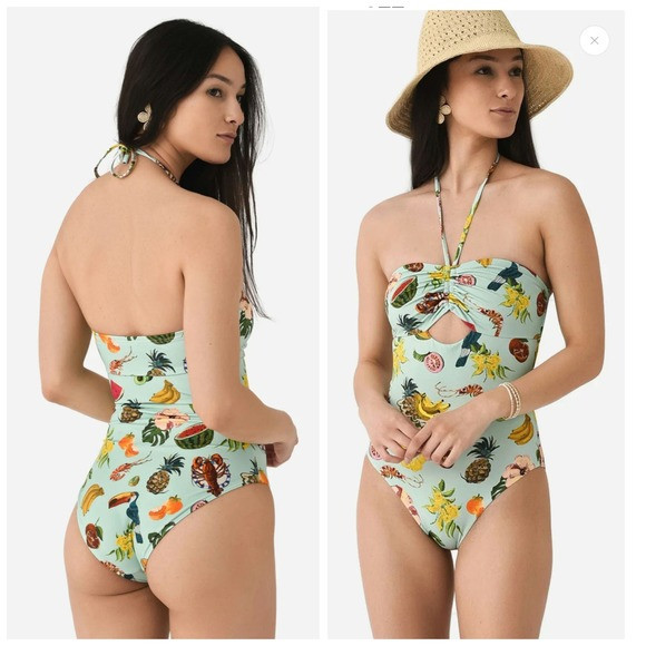 Alemais Theo One Piece Swimsuit Halter Bathing Suit Cut Out Blue Small Print New | Poshmark