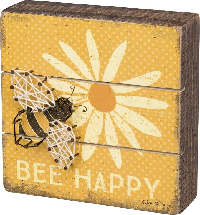 "Primitives by Kathy Slat String Art Box Sign, 6"" x 6"", Bee Happy" (35313) | Amazon (US)