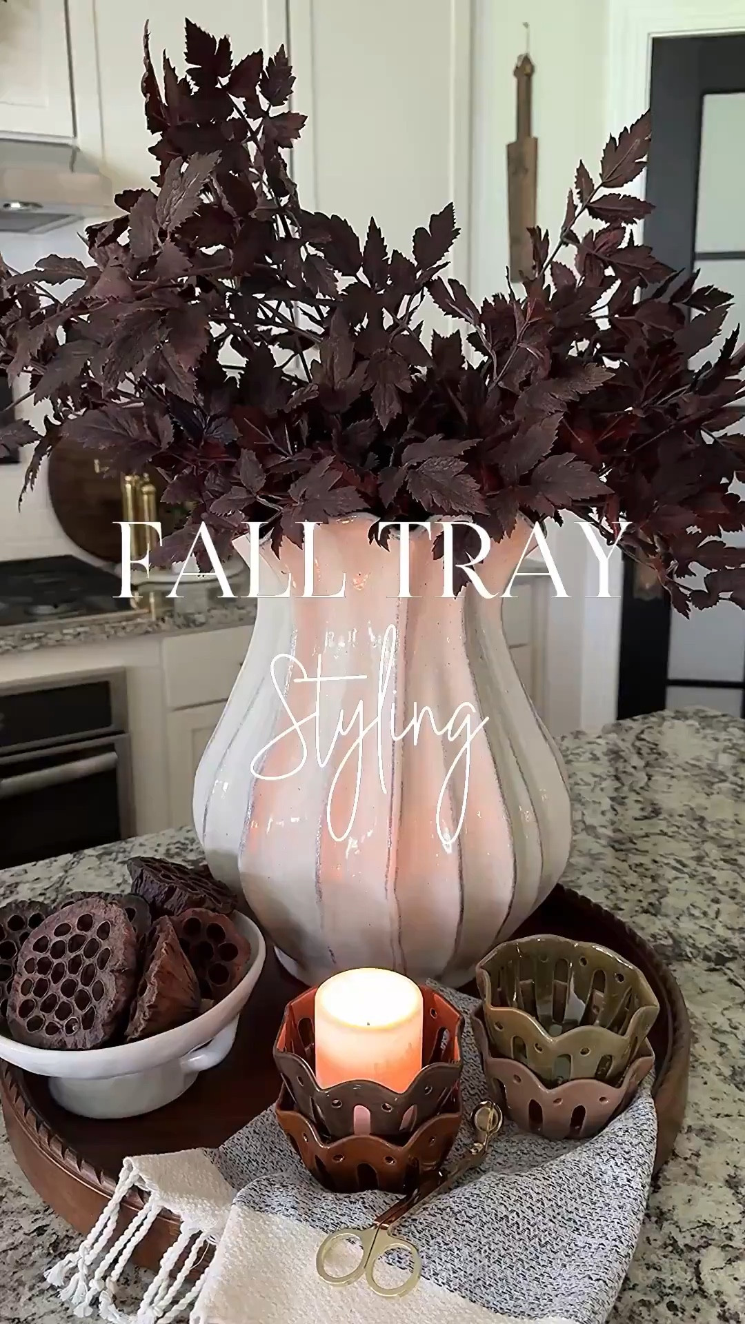 Fall Tray Styling

This large ceramic pleated vase is absolutely stunning!! I used 5 plum Cimicifuga stems in it. And how adorable are the mini berry bowls?!!😍

Large wood tray, large ceramic fluted vase, plum Cimicifuga leaf steams, white bowl, lotus pods, mini berry bowls, Turkish towel, gold wick trimmer


#LTKSeasonal #LTKHome #LTKStyleTip