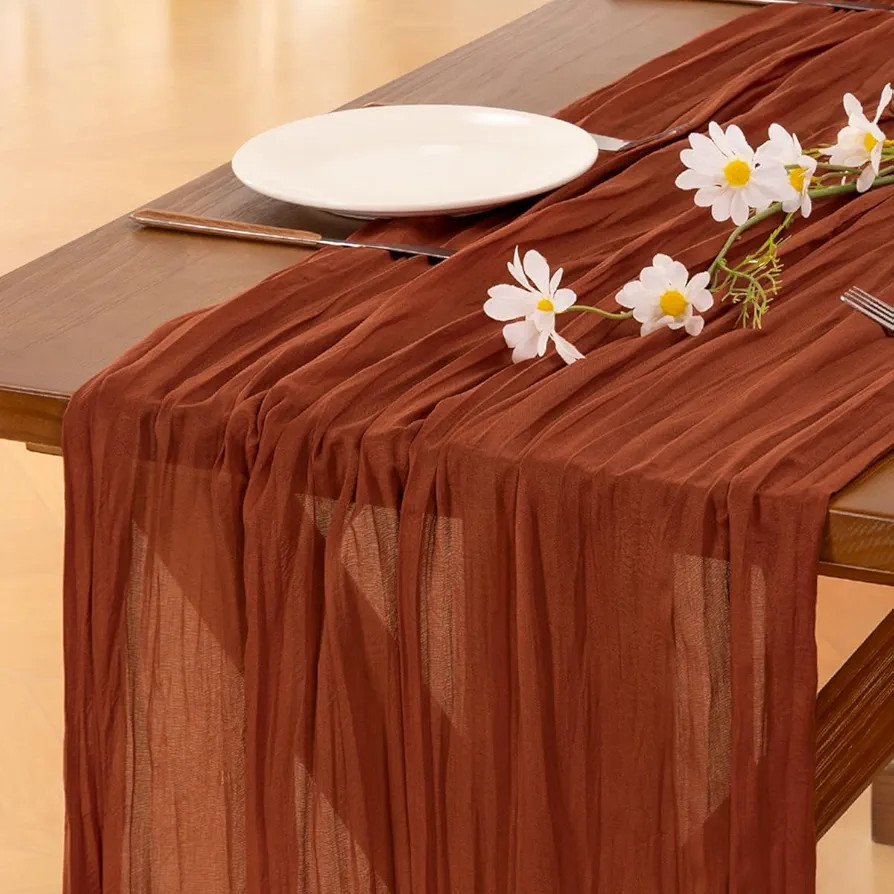 Socomi Thanksgiving Fall Table Runner Terracotta Cheesecloth Gauze Burnt Orange Boho Rustic Farmh... | Amazon (US)