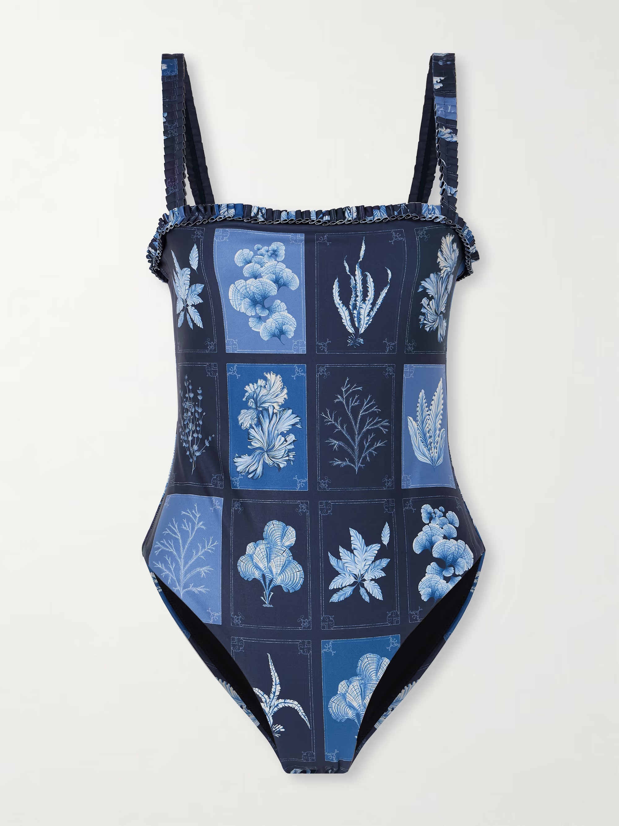 + NET SUSTAIN Limón Algae ruffled floral-print recycled swimsuit | NET-A-PORTER (US)
