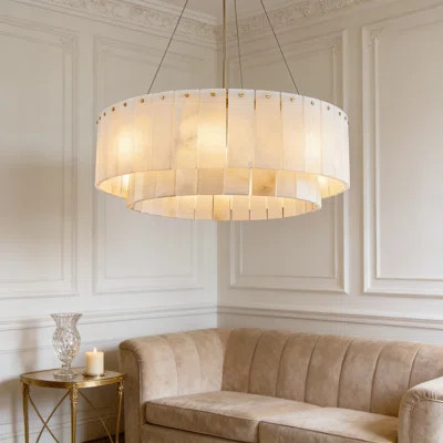 Modern Alabaster Chandelier 12-Light Pendant Fixture With Finish For Dining Room Kitchen Bedroom Entryway Living Room Brass Frame | Wayfair North America
