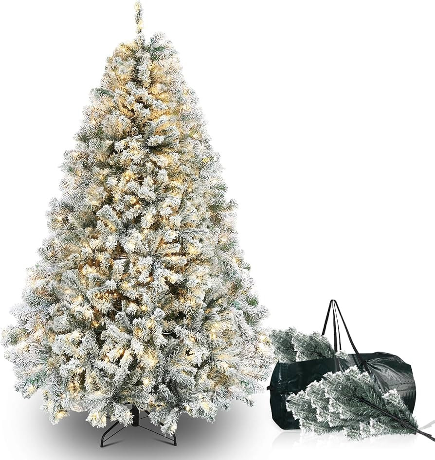 okicoler Snow Flocked Artificial Holiday Christmas Pine Tree for Home, Office, Party Decoration w... | Amazon (US)