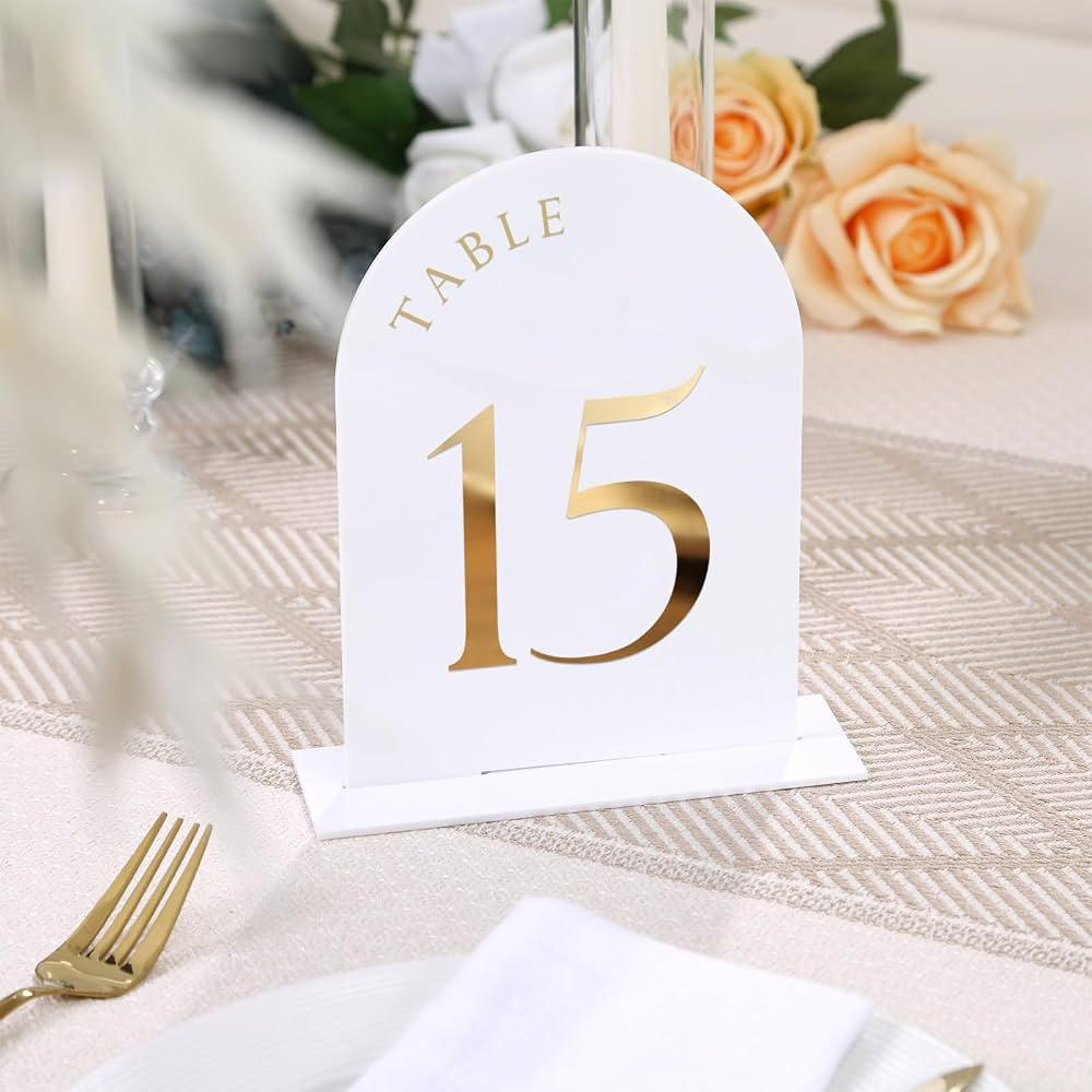 UNIQOOO 10 Pack Acrylic 5x7 White Arch Table Sign for Wedding with Holders, 1/8 in Thick, DIY Bla... | Amazon (US)