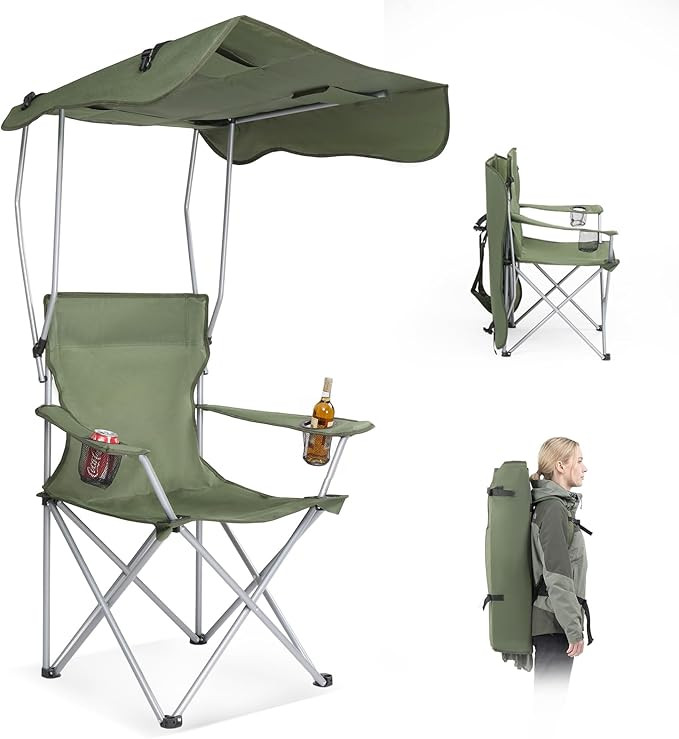VINGLI Portable Folding Camping Chair with Canopy, Beach Chair with Canopy for Adult, Adjustable ... | Amazon (US)