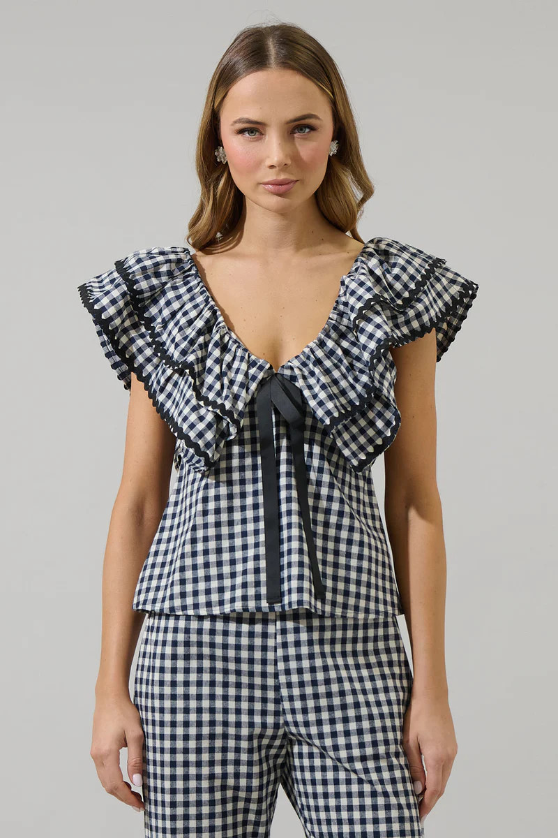Dover Gingham Leoti Ruffle Babydoll Top | Sugarlips