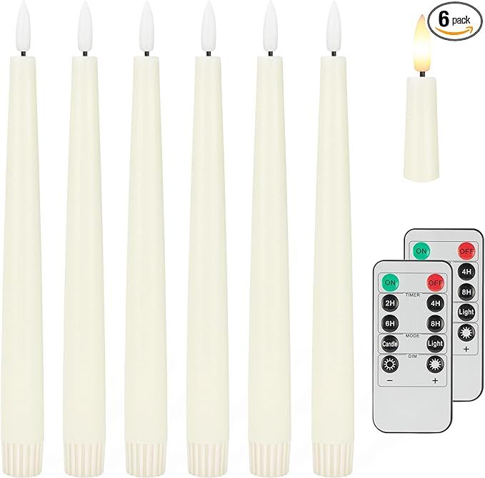 Flameless Taper Candles with 3D Wick, 9.6" Real Wax LED Candles with 2 Remote and Timer, 6 Pack F... | Amazon (US)