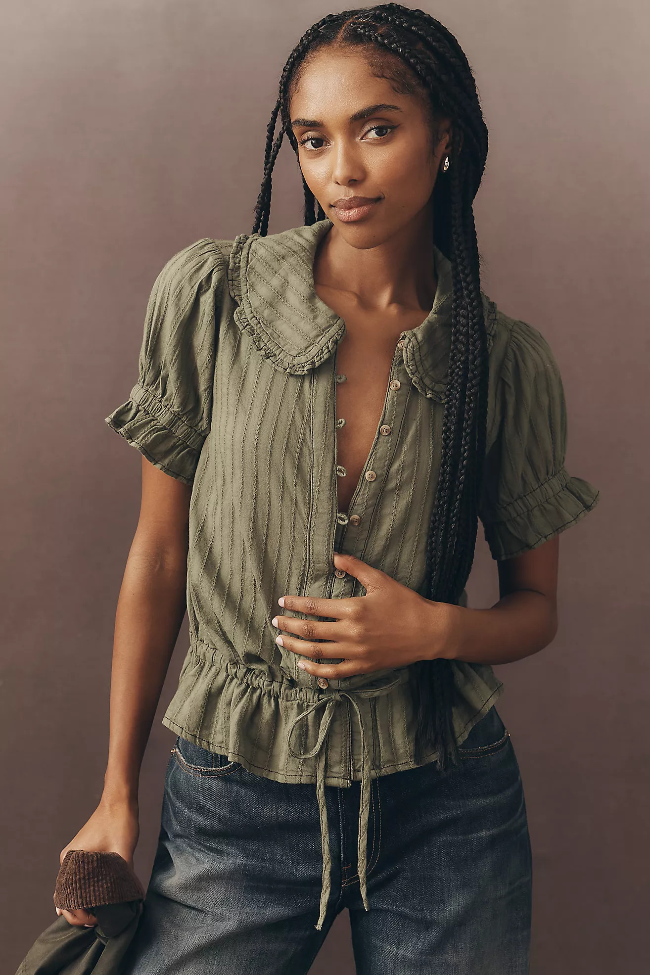 The Keira Cinch-Tie Peplum Blouse by Pilcro | Anthropologie (US)