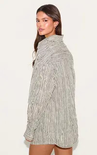Black Striped Linen Long Sleeve Shirt Co-ord | PrettyLittleThing UK