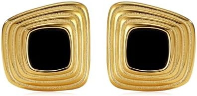 Chunky 18K Gold Plated Earrings Black Statement Earrings for Women Vintage Chunky Square Stud Tre... | Amazon (US)