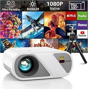 Roconia Projector, Full HD 1080P Video Projector With Tripod, Portable Mini Outdoor Movie Project... | Amazon (US)