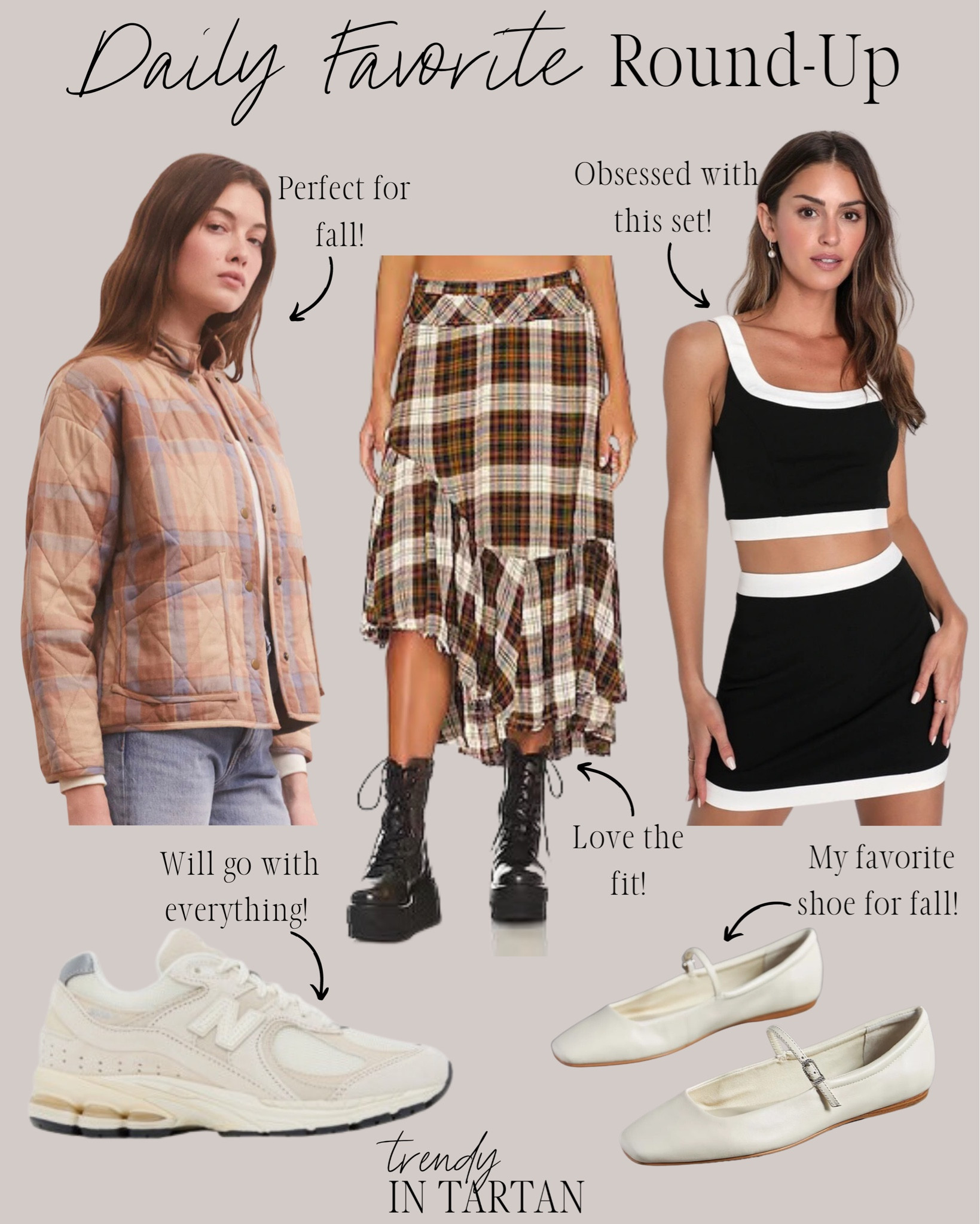 Daily favorite round-up!

Two piece set, plaid midi skirt, plaid quilted jacket, new balance sneakers, ballet flats

#LTKstyletip #LTKshoecrush #LTKSeasonal